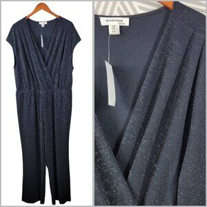 New Jumpsuit Plus Size 3X  Playsuit Silver Black Stretchy Evening Event Wrap Top
